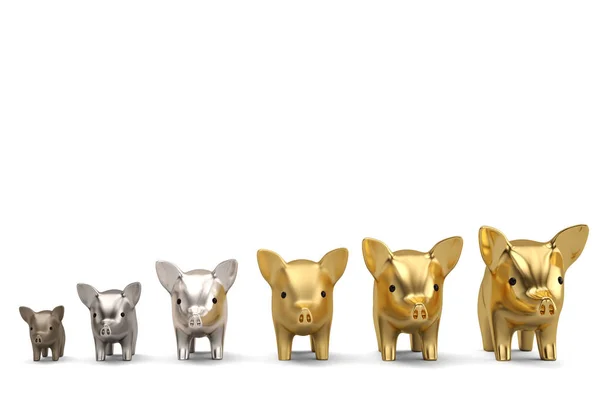 Piggy array på vit bakgrund 3d illustration. — Stockfoto
