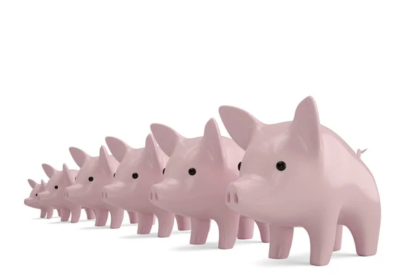 Piggy array op witte achtergrond 3d illustratie. — Stockfoto