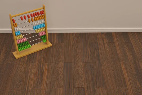 Abacus de madeira isolado no chão de madeira ilustração 3D . — Fotografia de Stock
