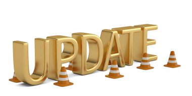 Word güncelleştirmesi ve arsa beyaz arka plan üzerinde chantier. 3D illust