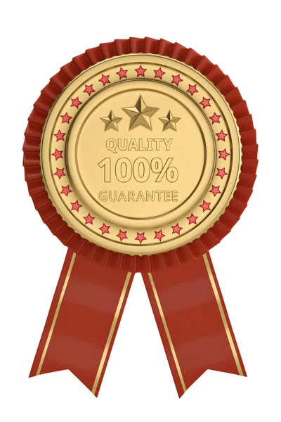 Red ribbon quality award isolated on white background. 3D illust — Stock Photo, Image