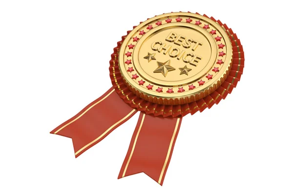 Red ribbon best choice award isolated on white background. 3D il — Stock Photo, Image