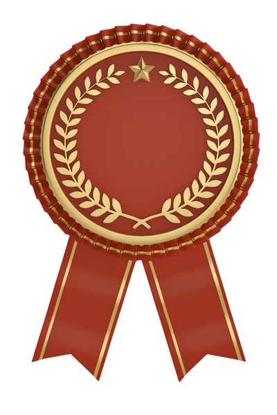 Нагорода червоної стрічки ізольована на білому тлі. 3D ілюстрація . — стокове фото