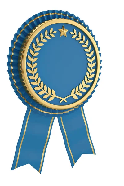 Blue ribbon award na białym tle. ilustracja 3D. — Zdjęcie stockowe