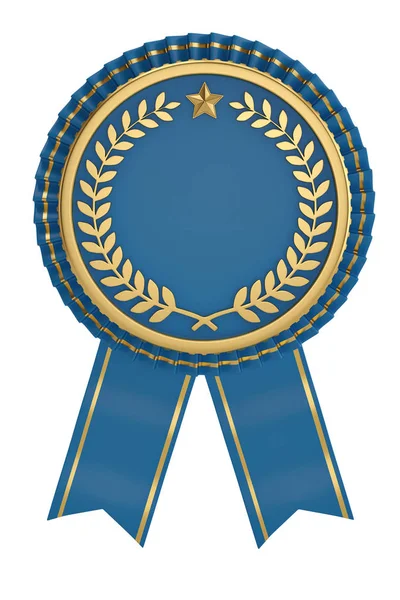 Blue ribbon award geïsoleerd op een witte achtergrond. 3D illustratie. — Stockfoto