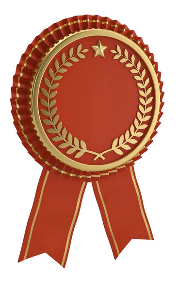 Red ribbon award isolated on white background. 3D illustration. — Stock Photo, Image