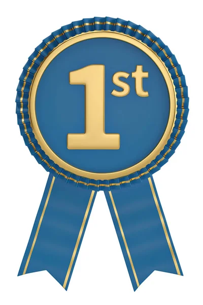 Blue ribbon award fairst na białym tle. 3D ilust — Zdjęcie stockowe