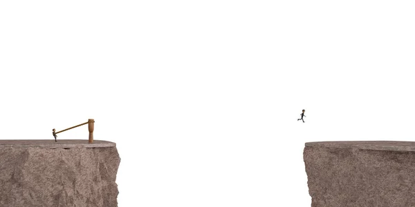 Δύο χαρακτήρες σε μεγάλο σφεντόνα σε δύο βράχους. 3D illustrati — Φωτογραφία Αρχείου