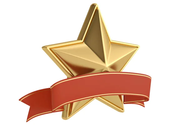 Golden stars with ribbon on white background.3D illustration — Stock Photo, Image