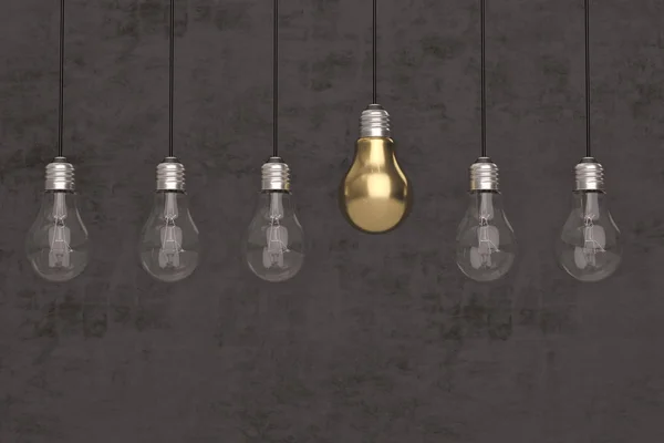 Creative concept light bulbs on black wall. 3D illustration. — Stock Photo, Image