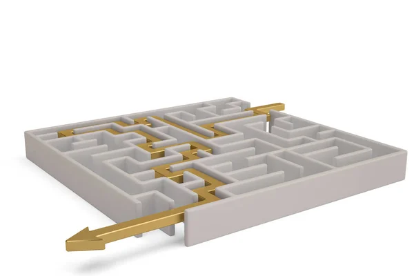 Labirinto e solução sobre fundo branco. Ilustração 3D . — Fotografia de Stock