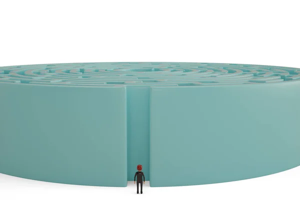 Uomo d'affari con un concetto di sfida labirinto successo. Illustri 3D — Foto Stock