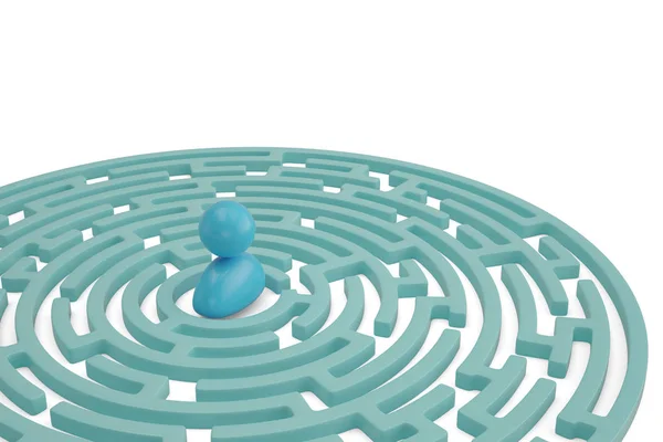 Um esboço azul no centro do labirinto. Ilustração 3D . — Fotografia de Stock