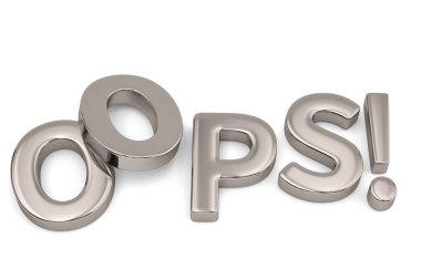 Oops sorunu izole kavramı beyaz arka plan kelime. 3D illustra