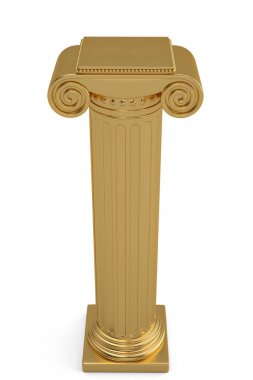 Beyaz arka plan üzerinde izole bir altın sütun. 3D çizim.