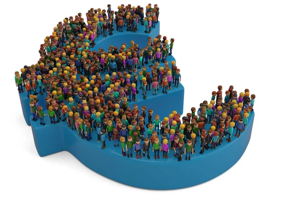 Lidé na velký modrý symbol měny euro. 3D obrázek. — Stock fotografie