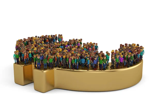 Människor på en stor gyllene eurotecknet. 3D illustration. — Stockfoto