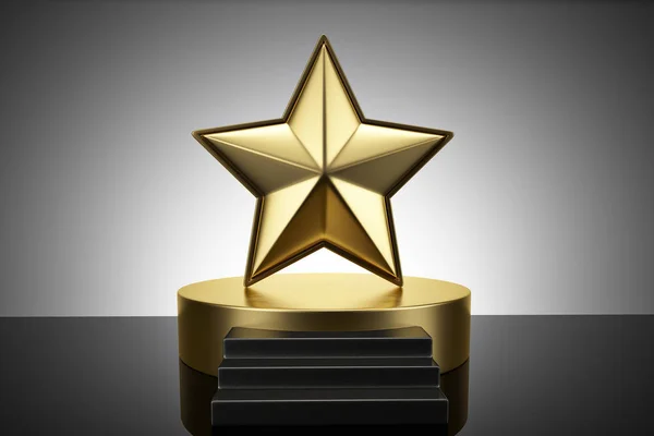 Gold podium with star on blank background. 3D illustration. — Stock Photo, Image