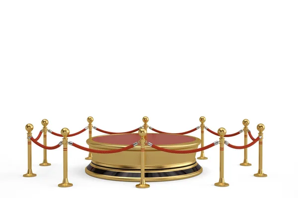 Um pódio redondo dourado com barreira de corda isolada no backgr branco — Fotografia de Stock