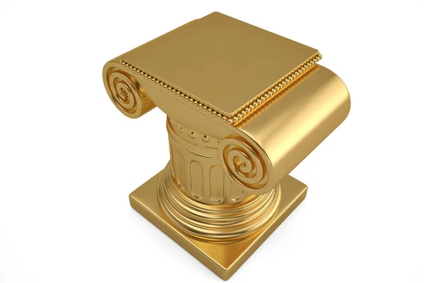 Een gouden sokkel geïsoleerd op een witte achtergrond. 3D illustratie. — Stockfoto