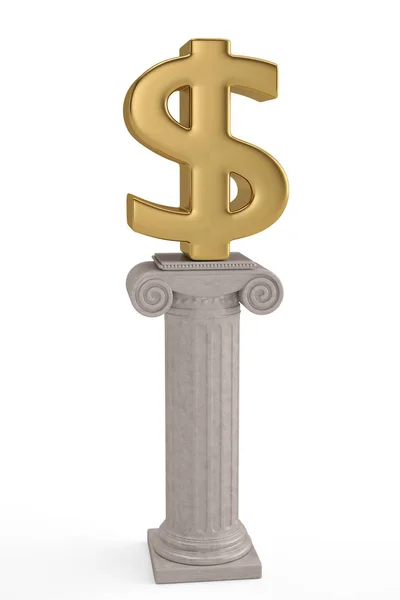Segno del dollaro d'oro con colonna greca classica su un backgrou bianco — Foto Stock