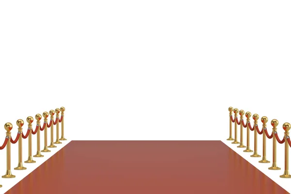 Red carpet and barrier rope on white background. 3D illustration — Stock Photo, Image
