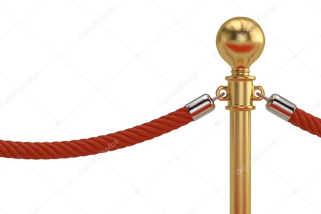 A barrier rope isolated on white background. 3D illustration.