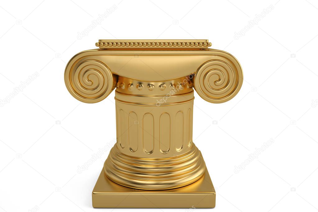 A golden pedestal isolated on white background. 3D illustration.