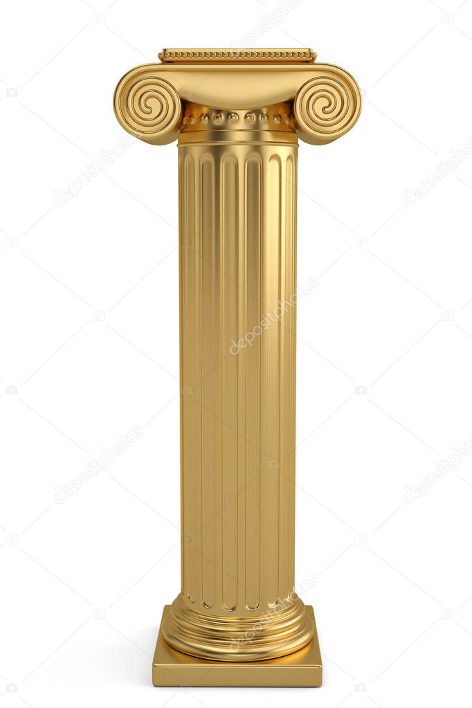 A golden column isolated on white background. 3D illustration.