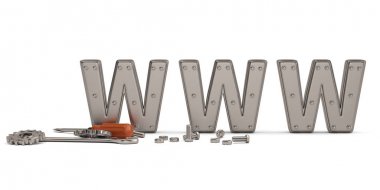 Internet onarım anahtarı www metal vida ve cıvata. 3D illustr