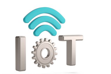 Internet of Things kavramı simgesi beyaz arka plan üzerinde izole. 3D