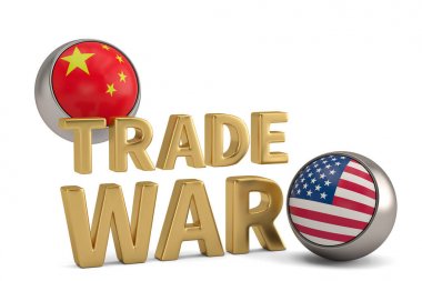 Amerika Birleşik Devletleri ve Çin bayrağı w izole ile Word ticaret savaş