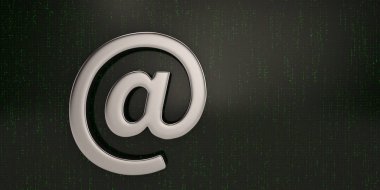 E-posta simgeleri yeşil dijital arka plan üzerinde. 3D çizim.