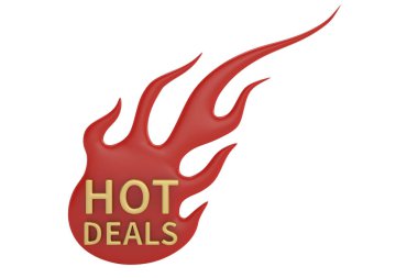 Word sıcak fırsatlar beyaz arka plan üzerinde izole ateşle. 3D illust