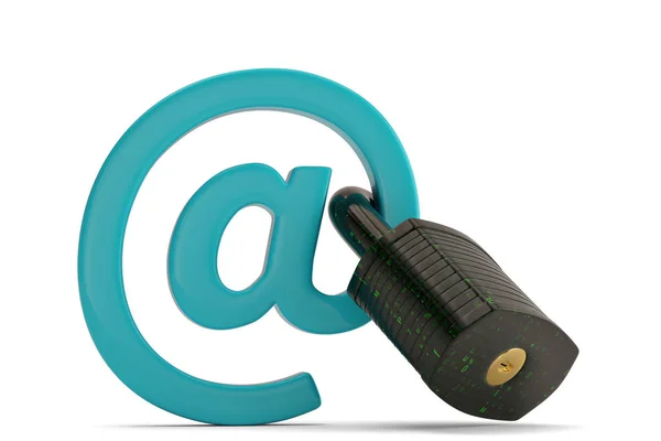 Σύμβολο του ηλεκτρονικού ταχυδρομείου με κλειδαριά που απομονώνονται σε λευκό φόντο. 3D έργα — Φωτογραφία Αρχείου