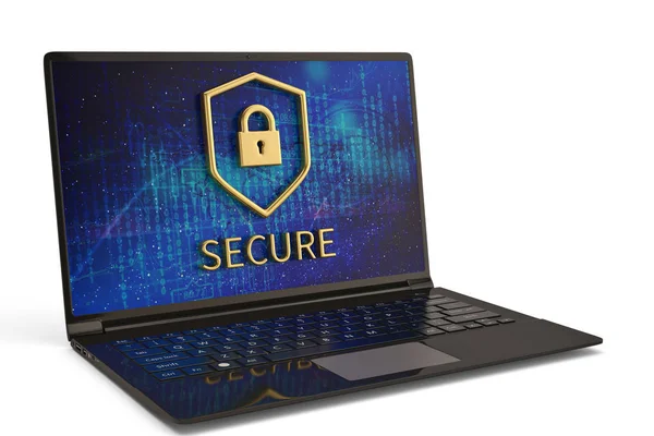 Escudo seguro SSL na tela do laptop. Ilustração 3D . — Fotografia de Stock