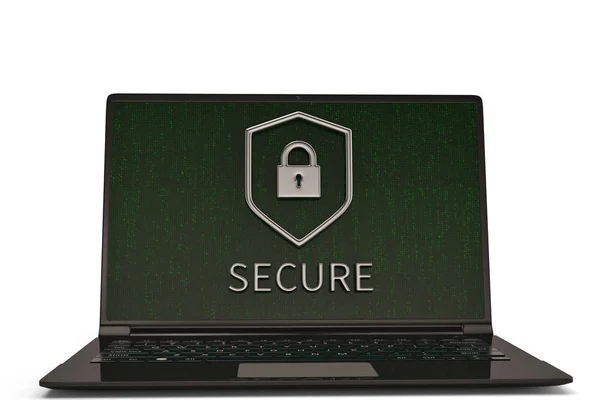Escudo seguro SSL na tela do laptop. Ilustração 3D . — Fotografia de Stock