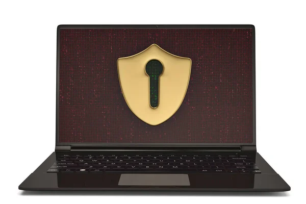Bloqueo de escudo en la pantalla del ordenador portátil. Ilustración 3D . —  Fotos de Stock