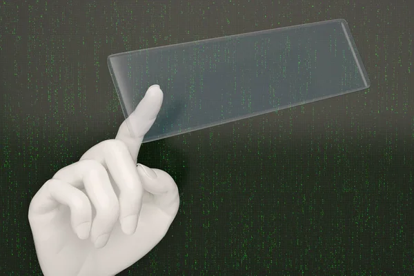 Fingers with virtual screen with green digital screen. 3D illust