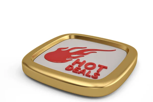 Palavra ofertas quentes com ícone de fogo isolado no fundo branco. 3D i — Fotografia de Stock