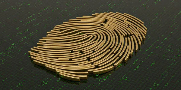 緑色のデジタル画面で黄金の指紋。3 d イラストレーション. — ストック写真