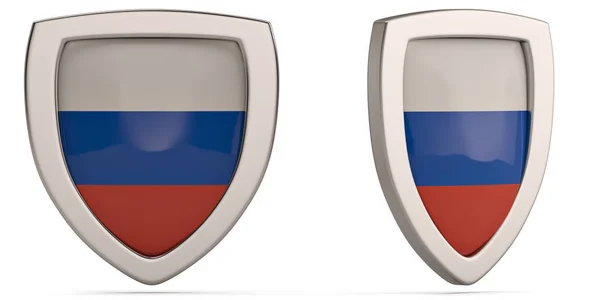 Vlag van Rusland schild symbool geïsoleerd op een witte achtergrond. 3D illus — Stockfoto