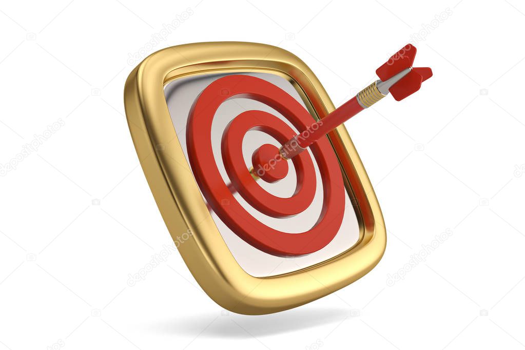 Darts hit target isolated on white background. 3D illustration.