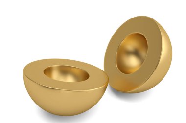 Beyaz arka planda izole edilmiş altın yarım daire. 3d illüstrasyon