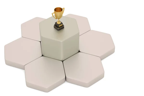 Troféu com suporte de produto em forma de hexágono Isolado em backgr branco — Fotografia de Stock