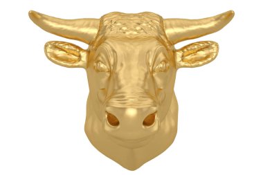 Beyaz arka planda izole edilmiş altın sarısı boğa kafası. 3d illüstrasyon