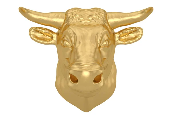 Kepala banteng emas terisolasi di latar belakang putih. Ilustrasi 3d — Stok Foto