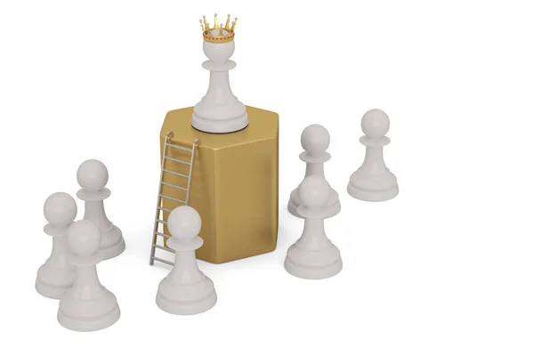 Escada e xadrez a jogar na estação alta, conceito de sucesso. 3d — Fotografia de Stock