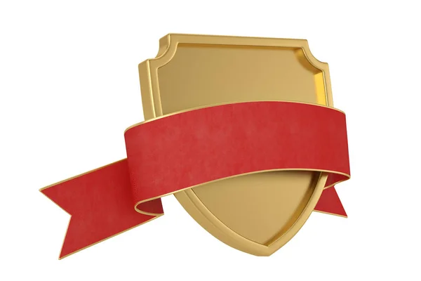 Shield with ribbon  Isolated on white background. 3d illustratio — Stock Photo, Image