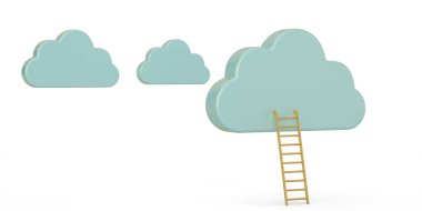 Bulutlara giden merdiven beyaz arka planda izole edilmiş. 3d illüstrat